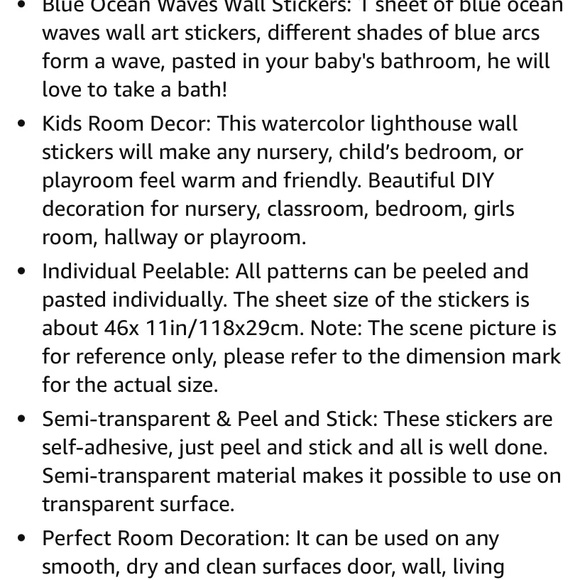 Blue Ocean Waves Wall Decals Stickers Vinyl DIY Decor Art for Kids Bedroom - Picture 6 of 7